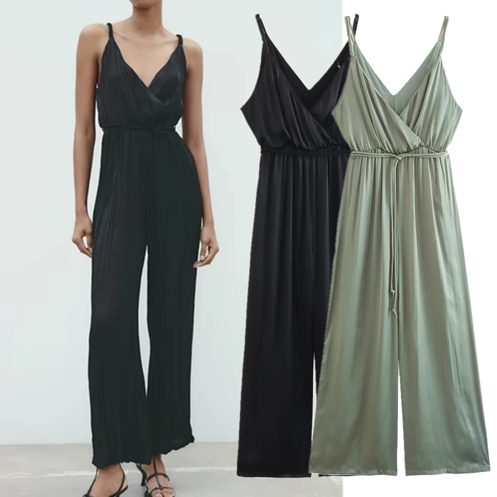 Verwelkte Mode Damen Französisch einfache feste Satin Plissee Leibchen Overall Frauen Overalls