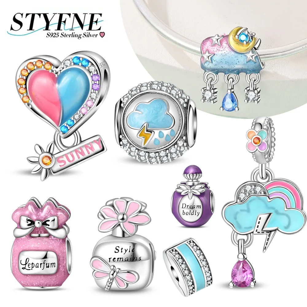 925 Silver Weather Change Series Charms Sunny Rainy Rainbow Dopamine Colored Beads Fit Original Bracelet for Women Gift
