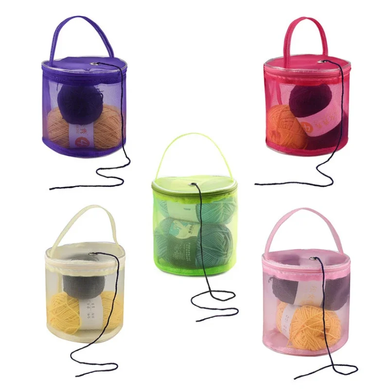 Portable Mesh Weaving Round Bags Lightweight Wool Storage Bag Organizer Yarn Crochet Knitting Baskets Apparel Storage