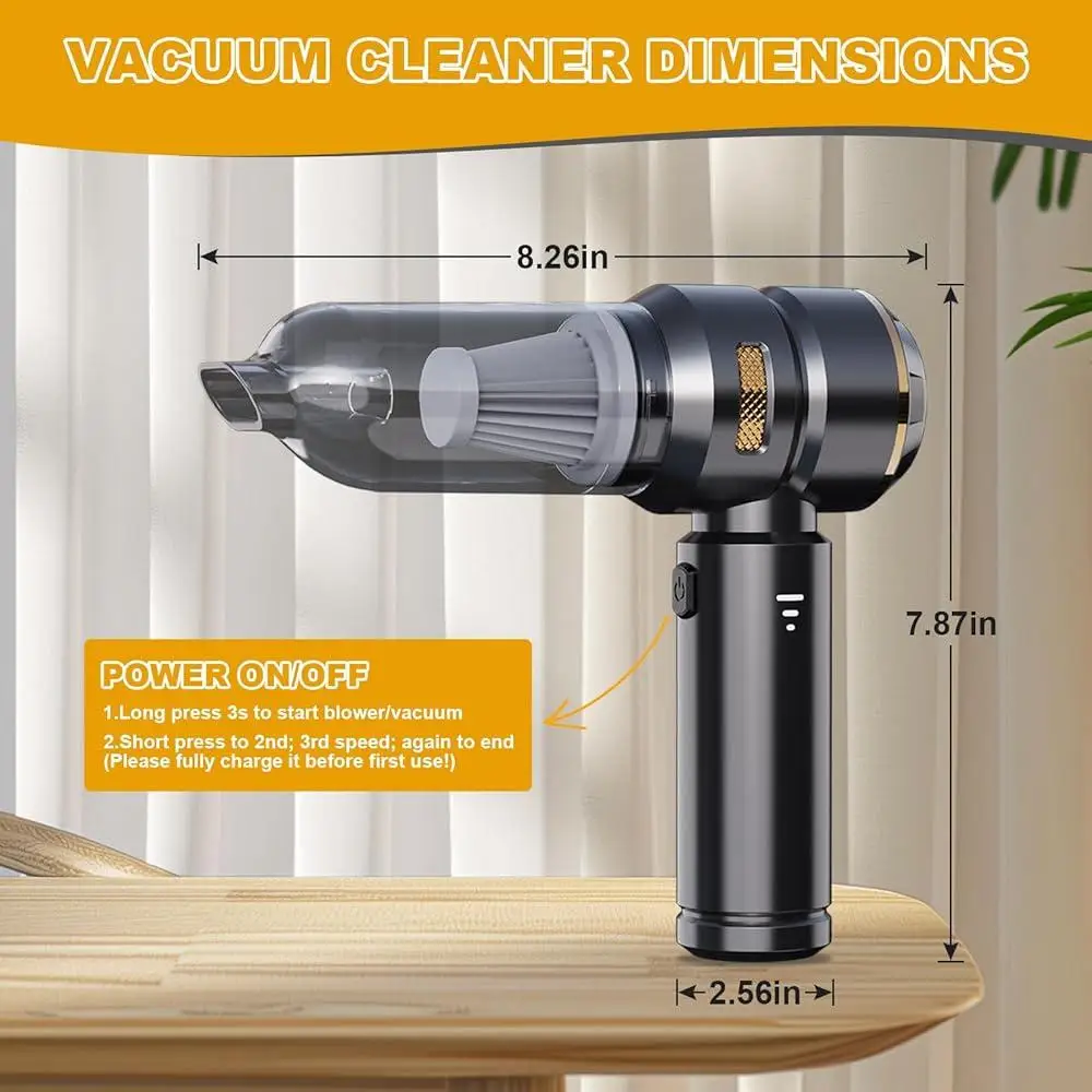 4-in-1 Cordless Handheld Vacuum Cleaner 16000Pa Suction Digital Display Portable Car Cleaning Tool with Blower Air Pump