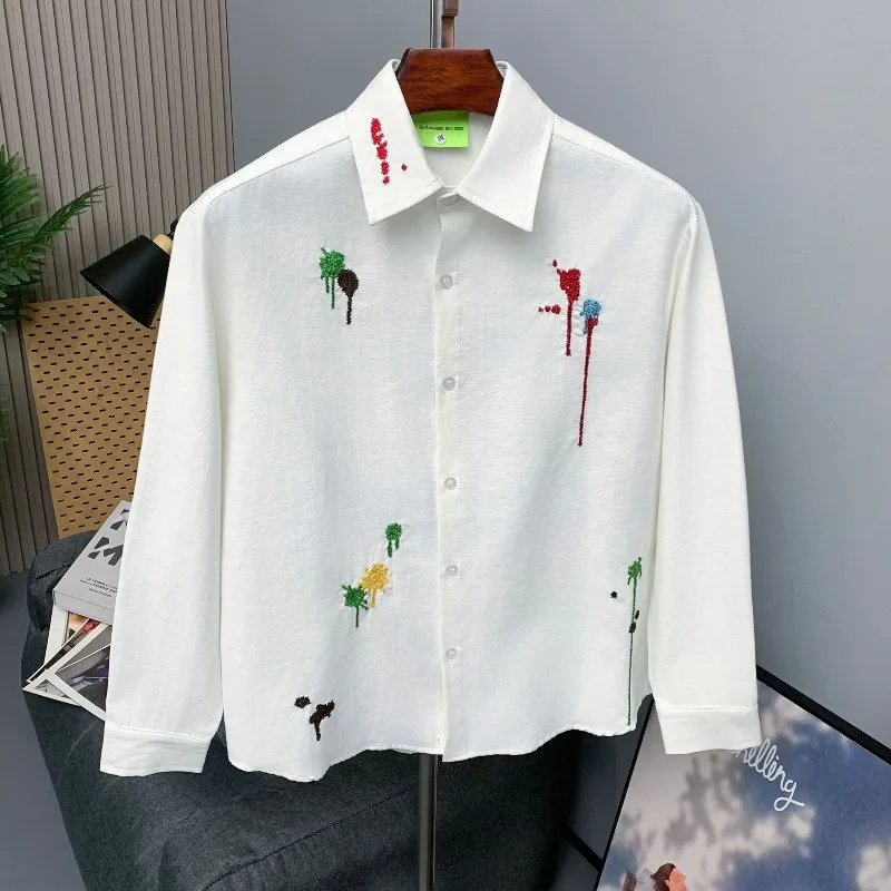 

American Street Hand-painted Graffiti, Splashed Ink, Embroidered Long Sleeves, Loose Casual Niche Shirts, Men and Women Shirts