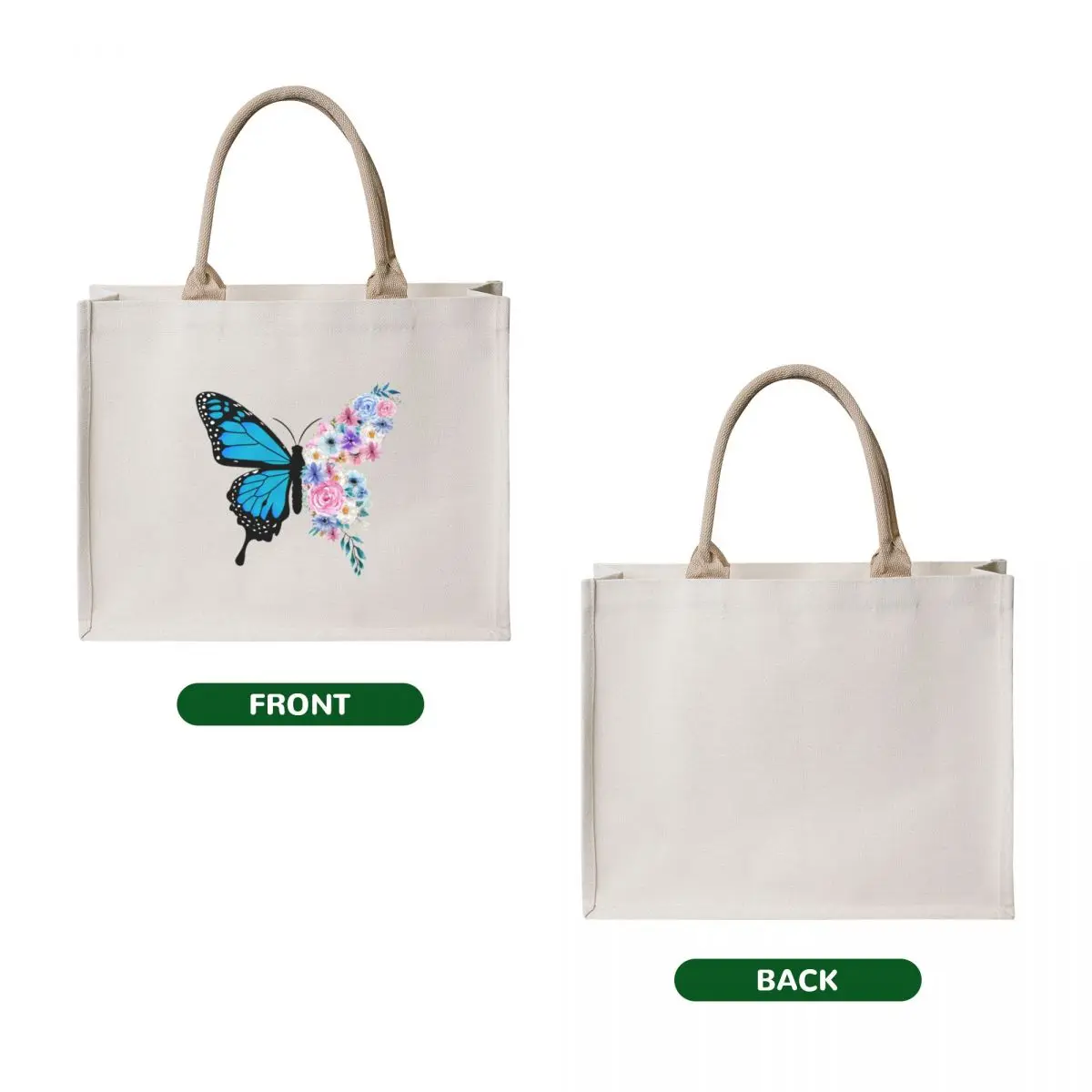 Blue Floral Butterfly Tote Bag bag luxury women tote bags aesthetic shopper bag woman tote university