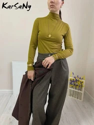 Spring Basic Women's T-shirts Half Turtleneck Slim Casual Pullover Ladies Tops Solid Modal Elastic Tees Long Sleeve For Women