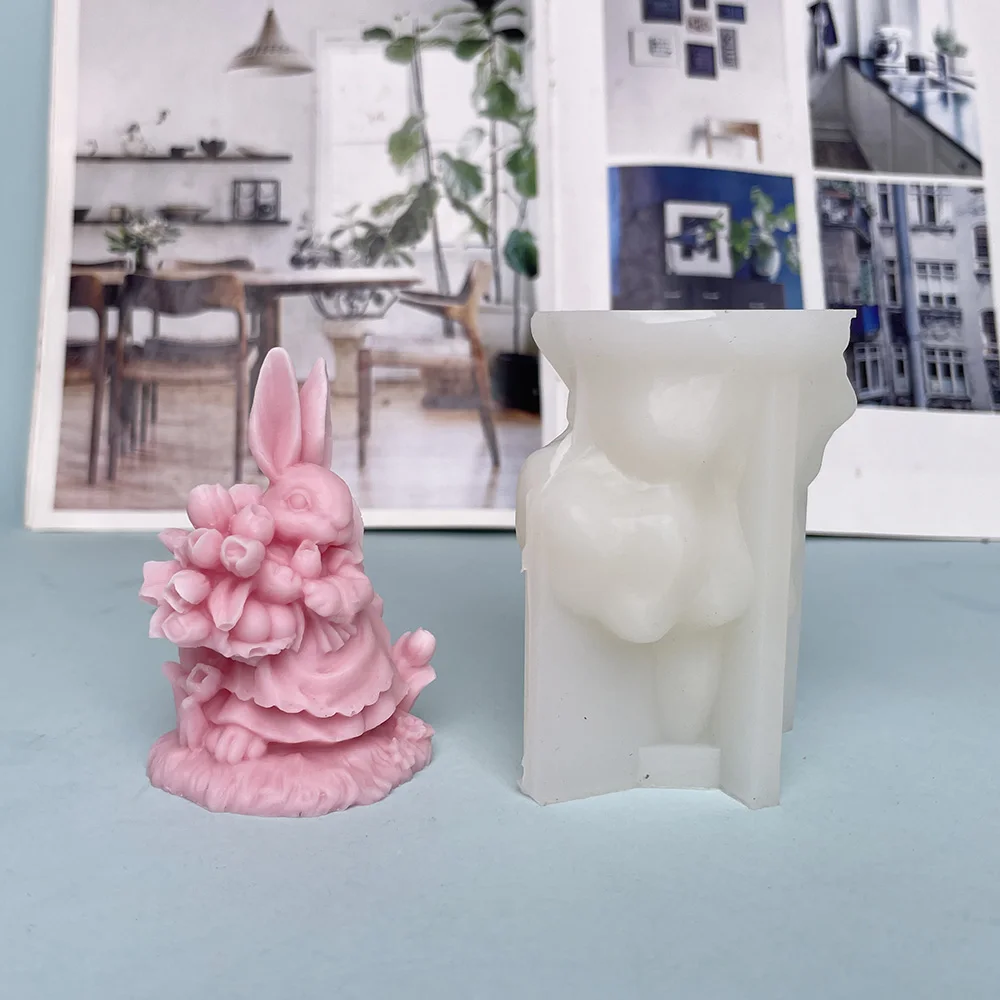 Easter Egg Pastoral Rabbit Silicone Candle Mold Flower Bow Dress Bunny Soap Plaster Mould Animal Chocolate Cake Decor DIY Gifts - Image 5