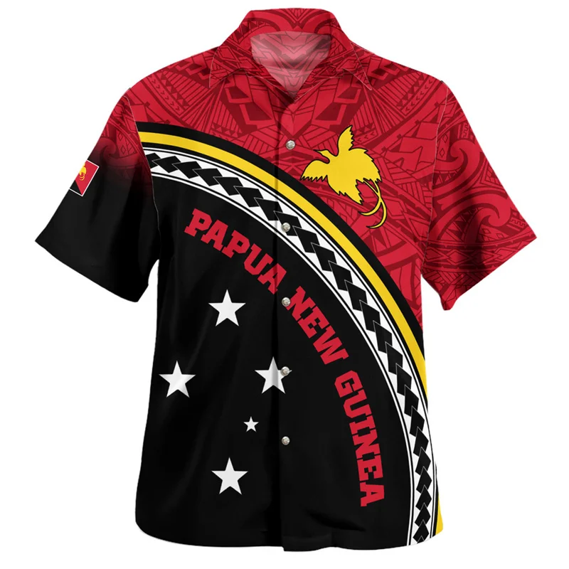 

Vintage New 3D The Independent State Of Papua New Guinea Flag Printing Shirts Papua Emblem Graphic Short Shirts Cool Clothes Top