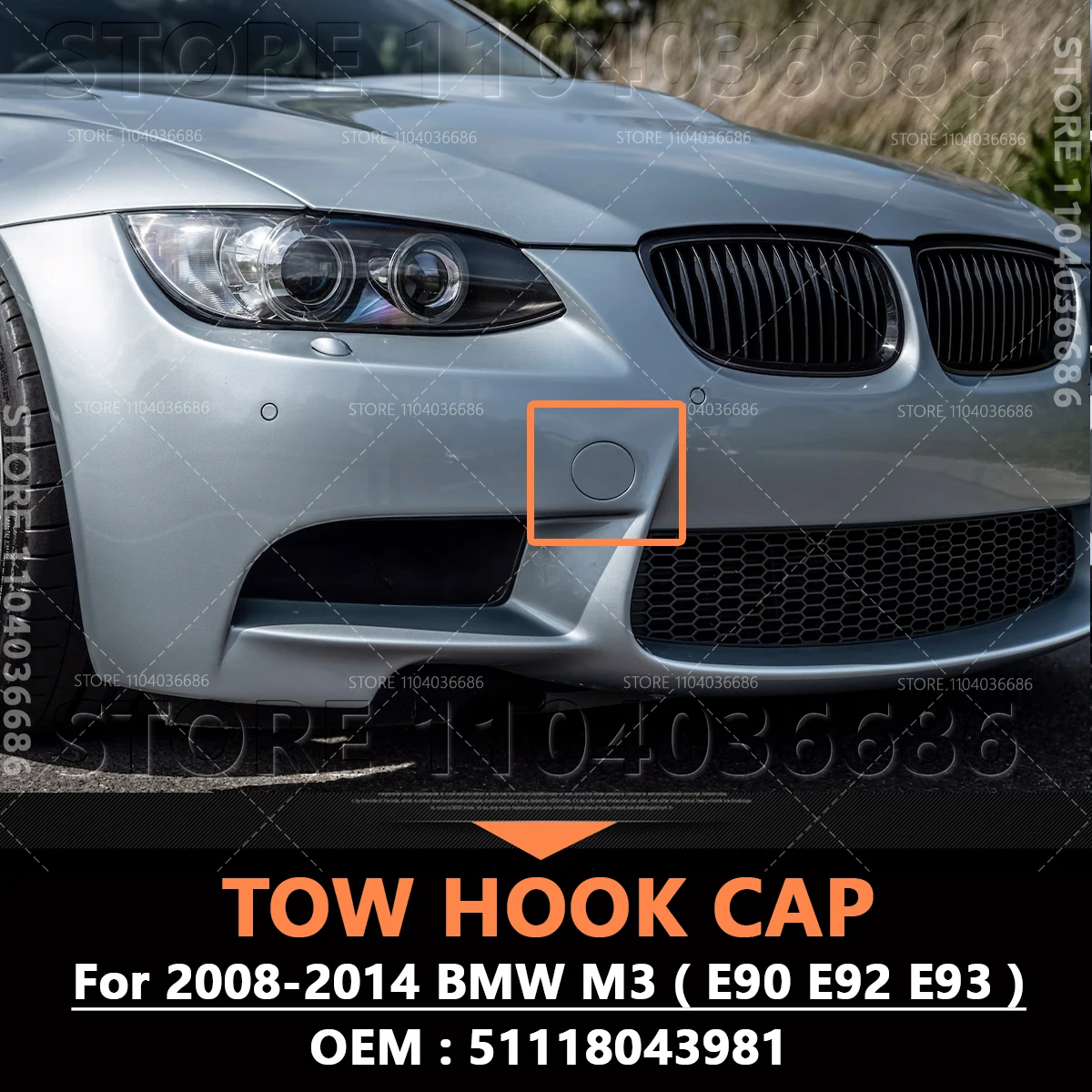 

For 2008-2014 BMW M3 (E90 E92 E93) Front Bumper Tow Hook Cap Cover (No Paint) 51118043981