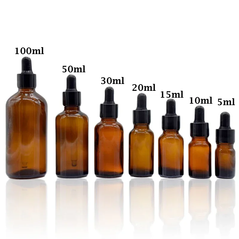 8 Uds botellas cuentagotas de viaje 5-100ml viales de vidrio ámbar Perfume aceite esencial líquido pipeta reactivo gota de ojos botellas recargables