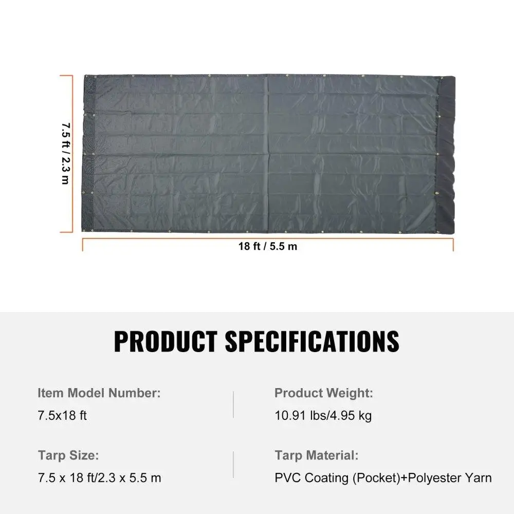 Dump Truck Mesh Tarp, 7.5x18 ft, PVC Coated Black Heavy Duty Cover with 5.5