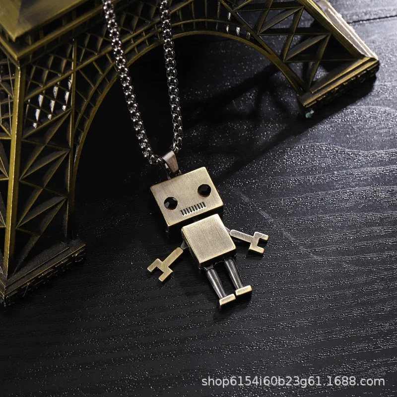 Stainless Steel Sweater Necklace for Men Hip-hop Limb Movable Cube Robot Pendant Neck Chain Cadena Collar Hombre Colar Masculino