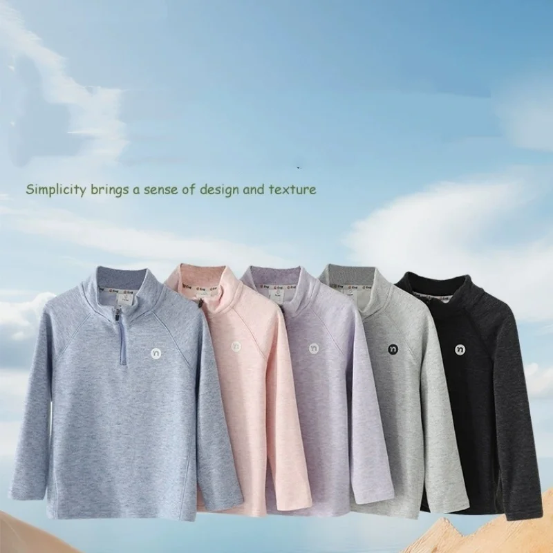 

Autumn Long-Sleeved Half-Zipper Sports Top Sweatshirt for Boys And Girls Stand Collar Base Layer Children's Active Wear