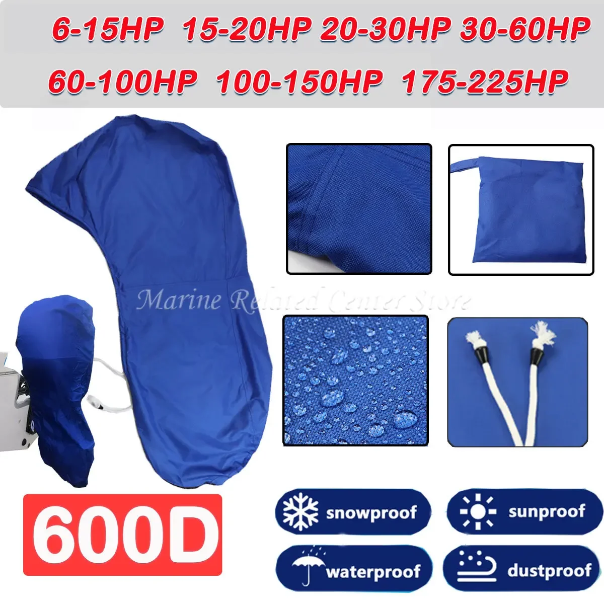 600D Blue 6-225HP Motor Boat Full Outboard Engine Cover Waterproof Sunshade Dust-proof Protection For 6-225HP Motor