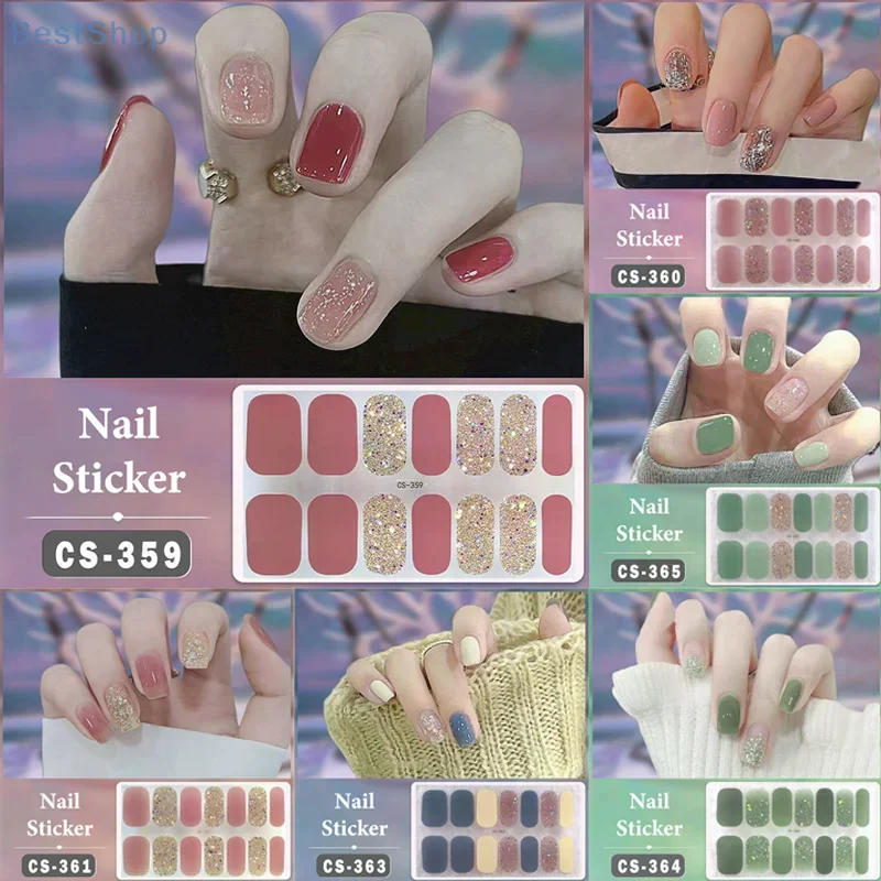 Keine Backlampe, wasserdichte Nagelfolien, vollständige Abdeckung, Nagelaufkleber, einfarbig, 14 Nägel/Set, mehrfarbiger Nail-Art-Look-Patch, fest