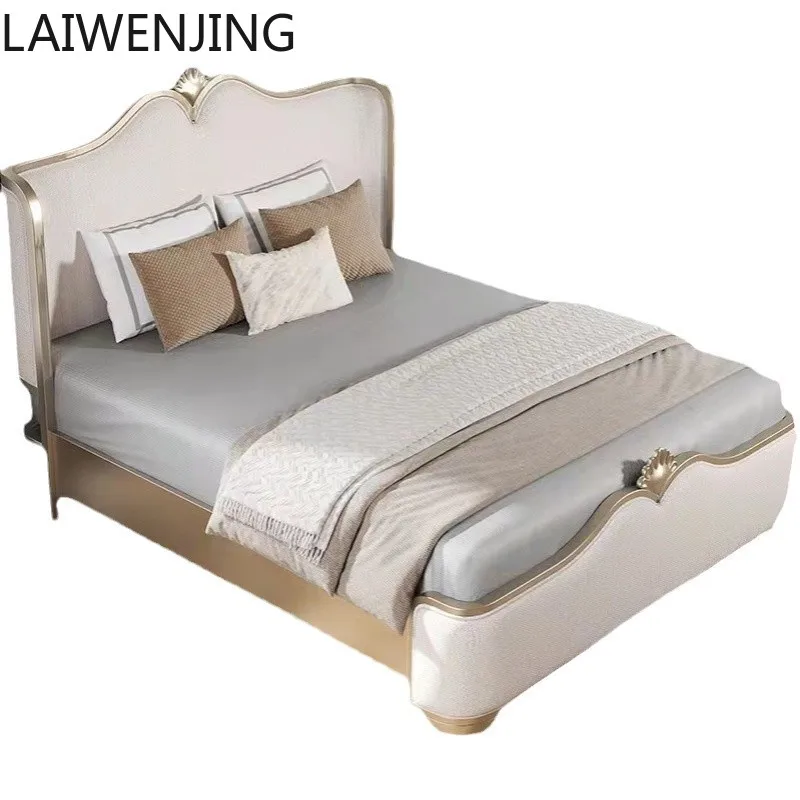 

HLZ light luxury European solid wood double bed modern simple fabric bed master bedroom furniture bed