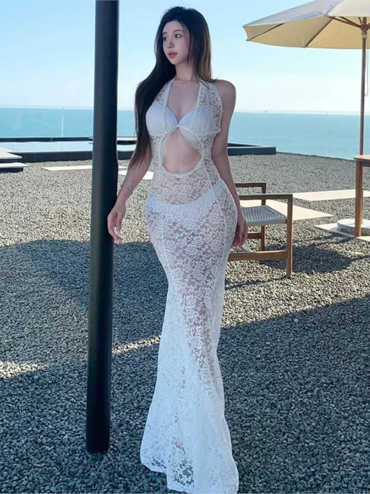 

Летние пляжные накидки для женщин: новые платья макси с принтом, на бретельках, без рукавов, для отпуска, 2026