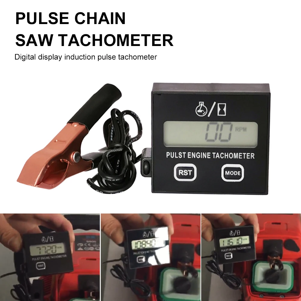 Digital Gasoline Engine Tachometer Resettable Inductive Contact Tachometer Battery Operated for Chain Saw Engine Lawnmower