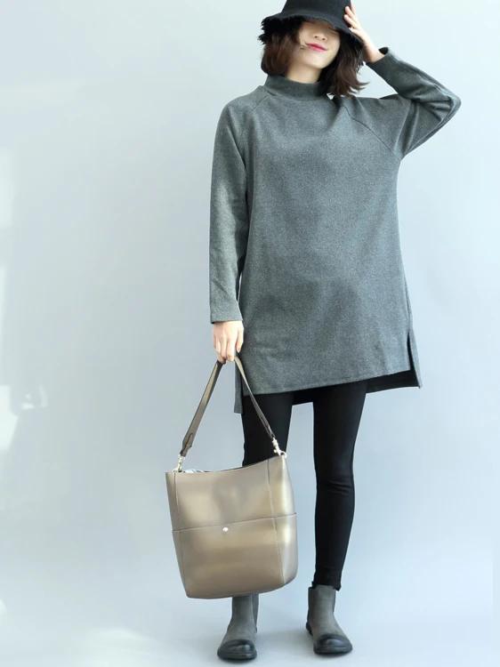 Artystyczna bluza Thiened z wysokim kołnierzem, długim rękawem, średniej długości, idealna na jesień i zimę, w stylu vintage.