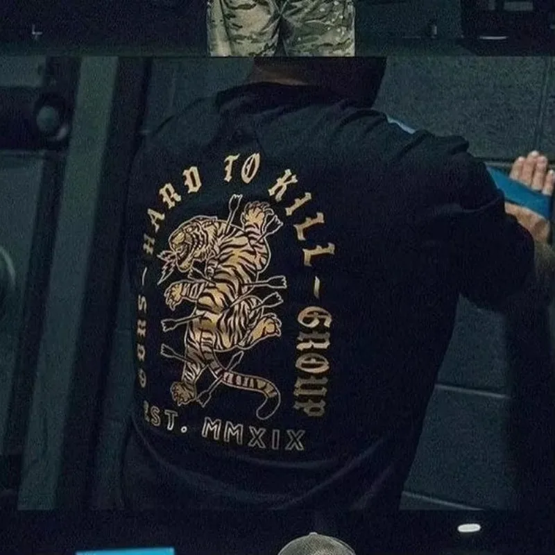 تي شيرت رجالي صيفي جديد على الطراز العسكري GBRS Defence Company، تي شيرت رجالي مطبوع عليه Tiger Descending The Mountain #1