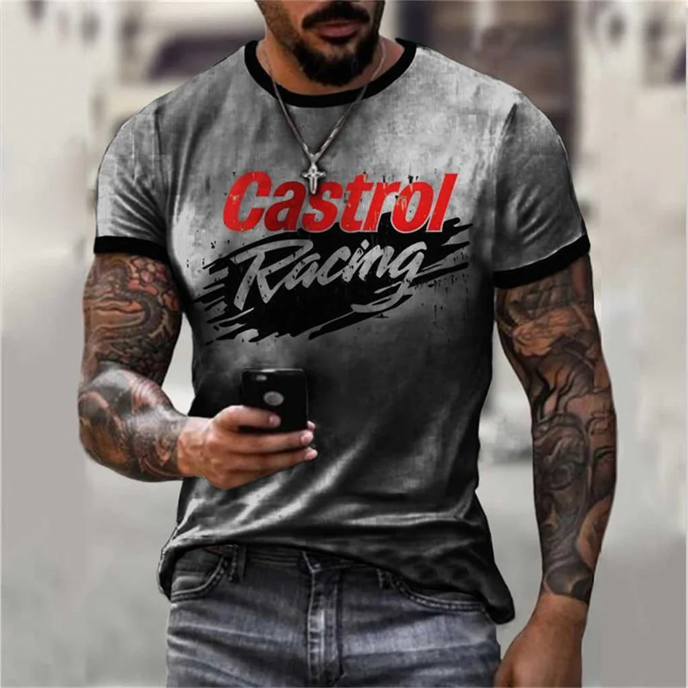 Castrol Oil Print Men\'s T-shirt Vintage Short Sleeved Tees Casual Tops Street Oversized T Shirts For Men Clothing Streetwear Xl