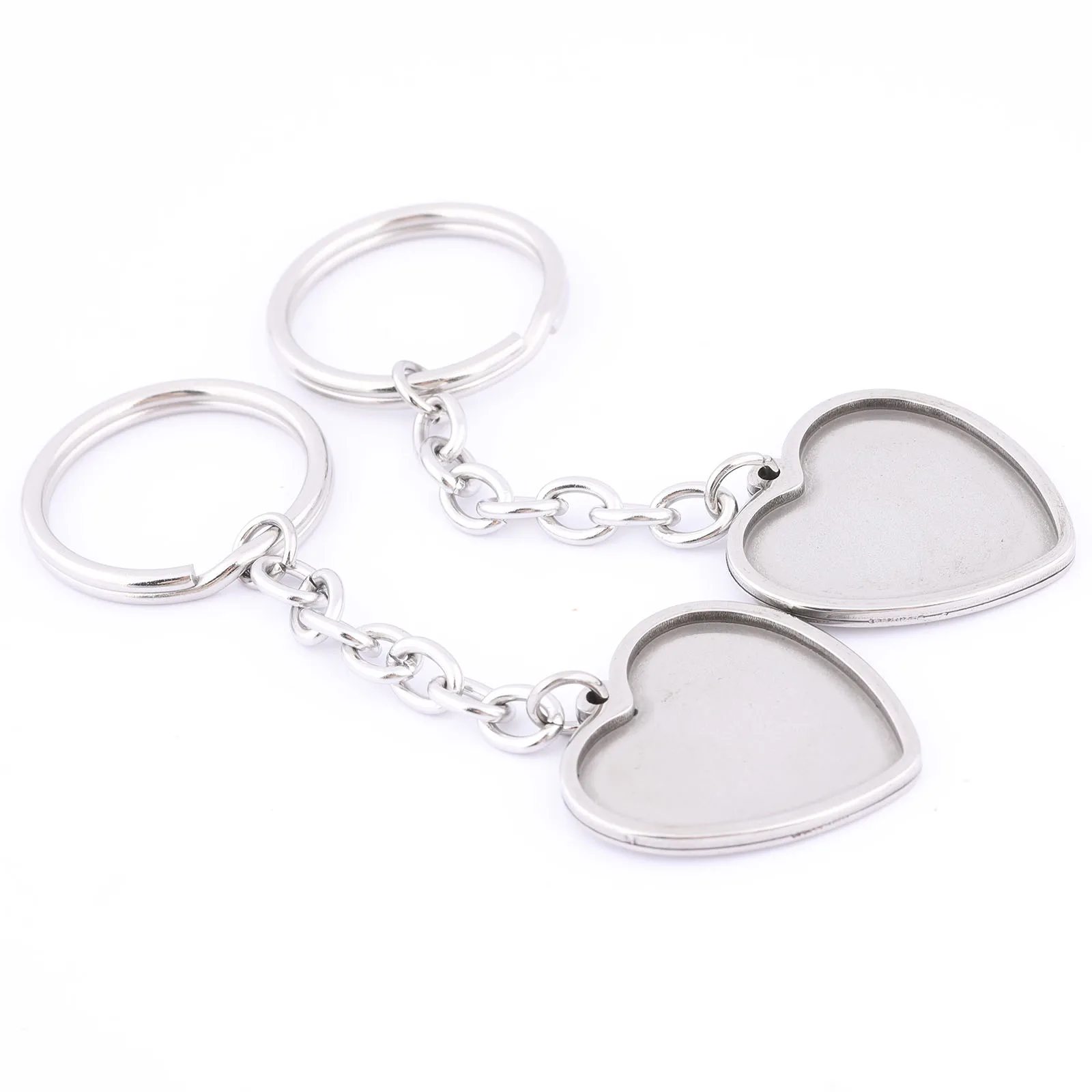 reidgaller 2pcs stainless steel key ring handmade metal key chain glass cabochon keychain base setting diy jewelry findings