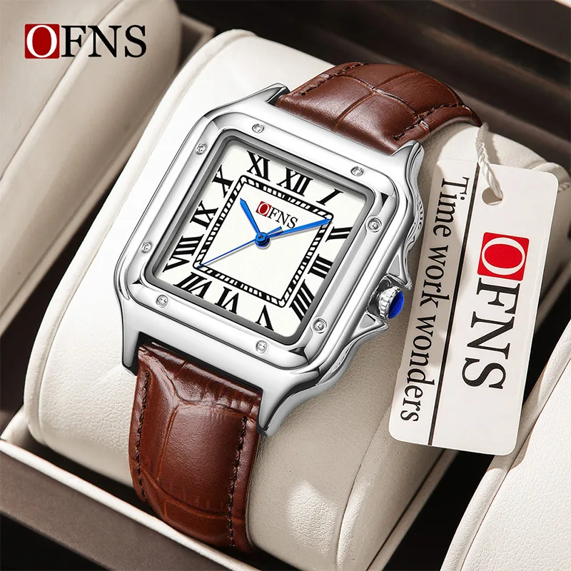 OFNS2025 New Simple Fashion Couple Watch Square Roman Scale Waterproof Retro High end Business Quartz Watch for Men and Women