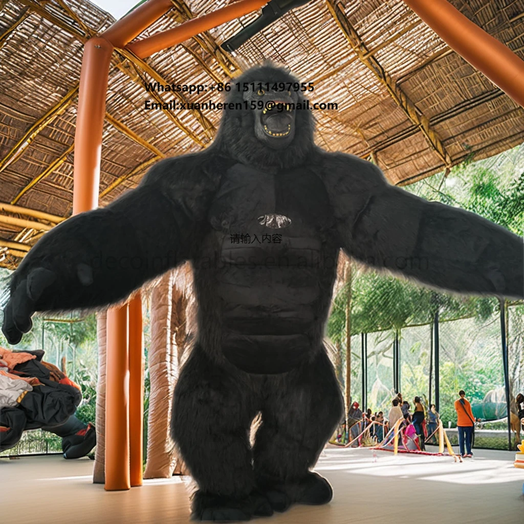 

2.5m High Black Gorilla Inflatable Balloon Custom Long Flocking Man for Zoo Performances