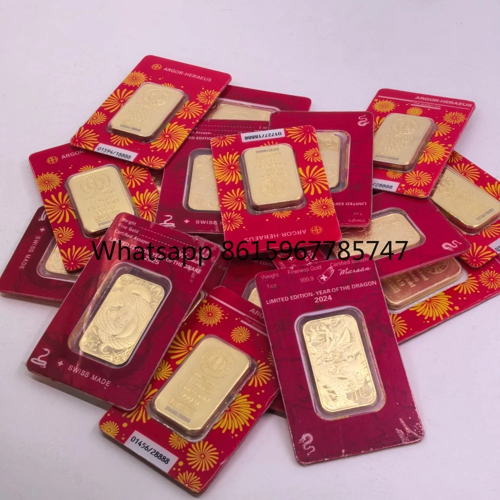 

Немагнитный золотой брусок, лунные годы дракона/змеи, слитки, металлические поделки для коллекции и сувениров богатства