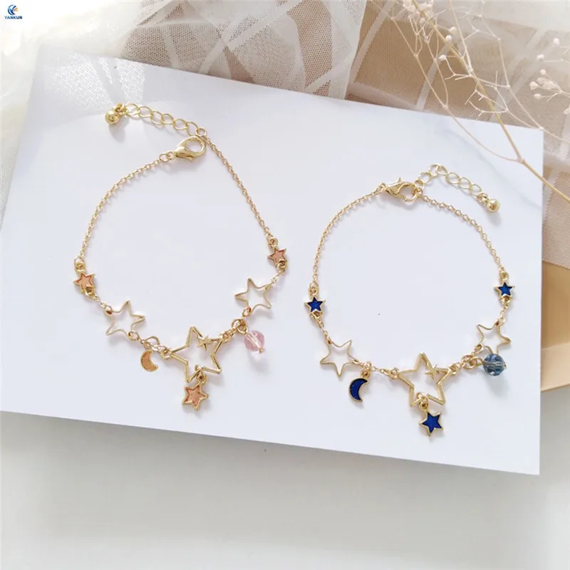 

Fashion Simple Star And Moon Zircon Bracelet For Women Girls Adjustable Link Chain Bracelet Jewelry Party Gifts Wholesale 1PC