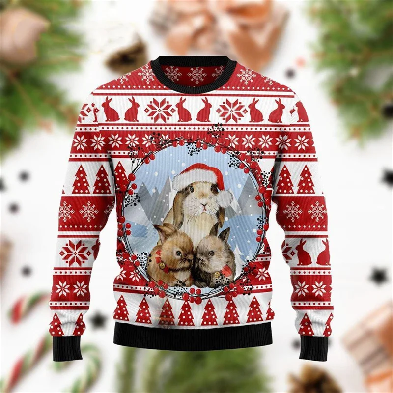 

Santa Claus Deer Pattern Sweatshirts For Men Christmas Alpaca Rabbit 3D Printed Tops Autumn O-Neck Hoodies Long Sleeve Pullover