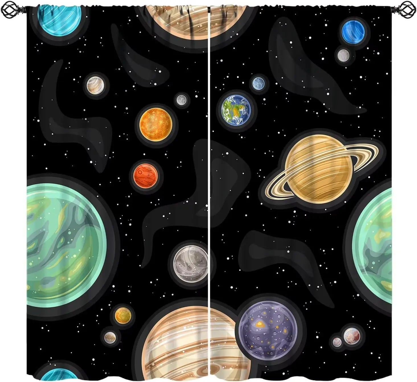 Galaxy Planet Space Curtains, Outer Space Universe Art Print,Window Drapes, Decor for Kids Boys Bedroom Living Room Kitchen