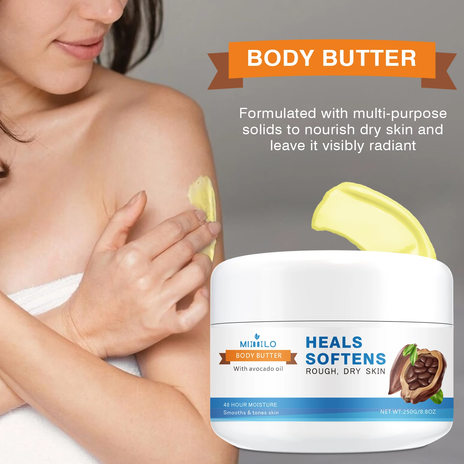 Crema de mantequilla de cacao y mantequilla corporal alivia la piel más áspera y seca, crema hidratante natural de manteca de karité repone y restaura la piel