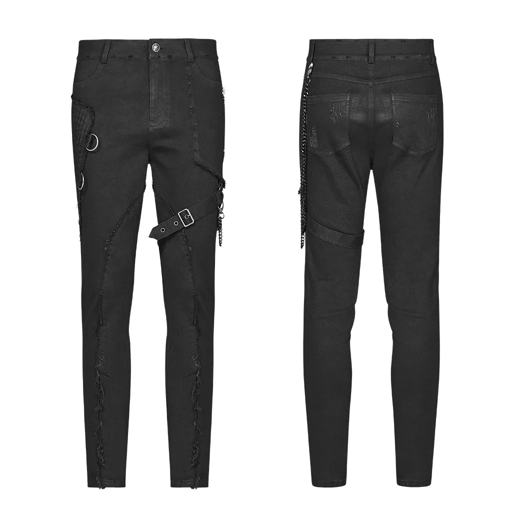 PUNK RAVE Men\'s Punk Black Elastic Wash Long Pants Gothic Fashion Casual Motocycle Party Club Trousers Men Streetwear