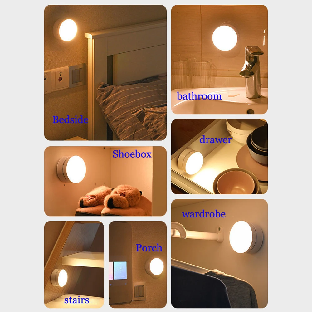 Luz LED nocturna con carga USB, inducción humana inteligente para mesita de noche, armario de casa, iluminación con Sensor de movimiento, lámpara Led