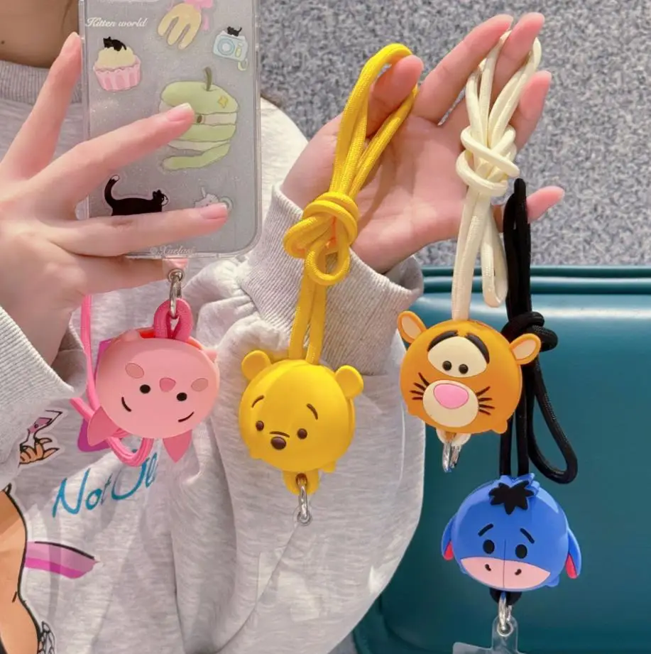 Disney Stitch Cartoon Phone Case Lanyard 3D Anime Figure Phone String Winnie The Pooh ID Card Holder Neck Strap Pendant Gift