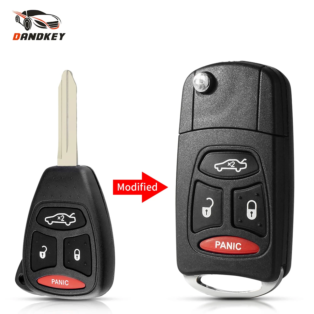 Dandkey Flip Key 4 Button For Chrysler Aspen 300 Dodge Jeep Commander Grand Cherokee CY22 Fob Modified Car Remote Key Case Shell