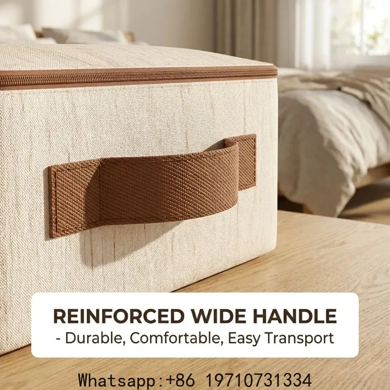 Large Household Storage Box Heavy-duty Hard Shell Cotton Linen Zipper Storage Organizer Box with Lid for Clothes Toys Blankets
