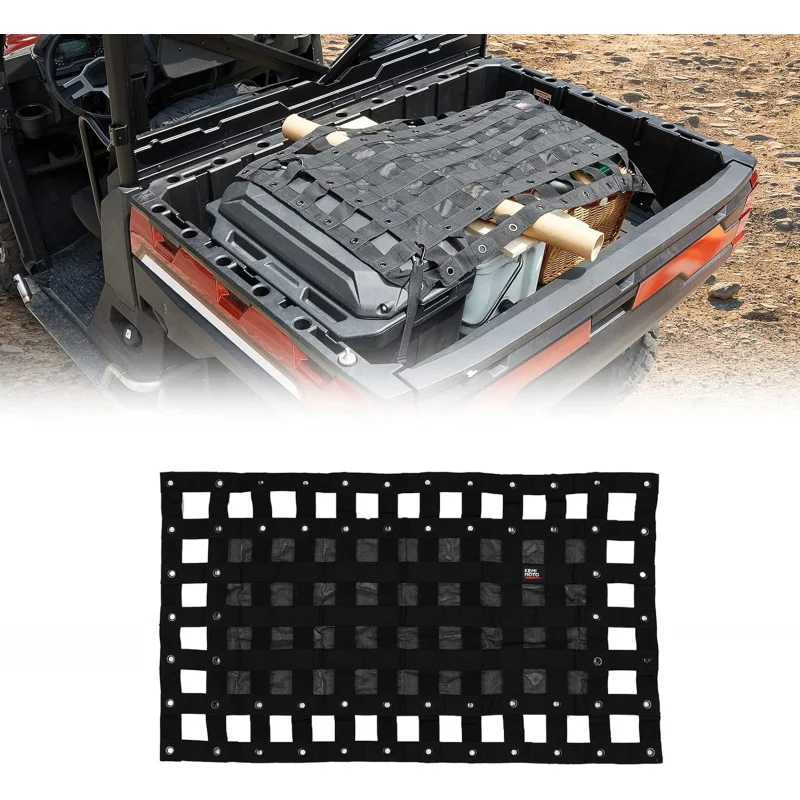 

47x27 Heavy Duty UTV Cargo Net Stretchable Roof Rack Bed Rail Bungee Net with Straps for Polaris Ranger Can Am Defender Maverick
