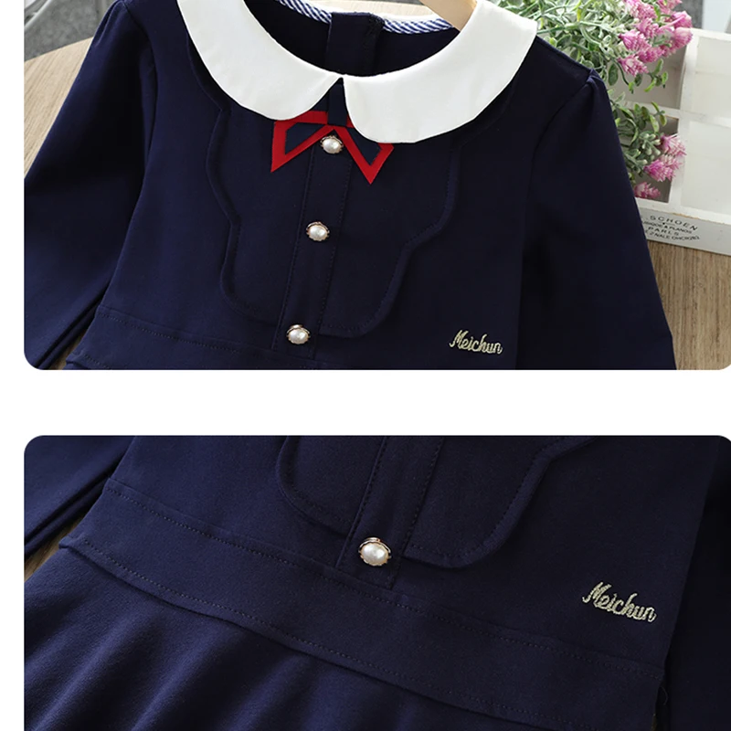 Girls Dress for Kids Costume Spring Plaid Preppy Long Sleeve Teenagers School Children Clothes Vestidos 6 7 8 9 10 12 14 Years