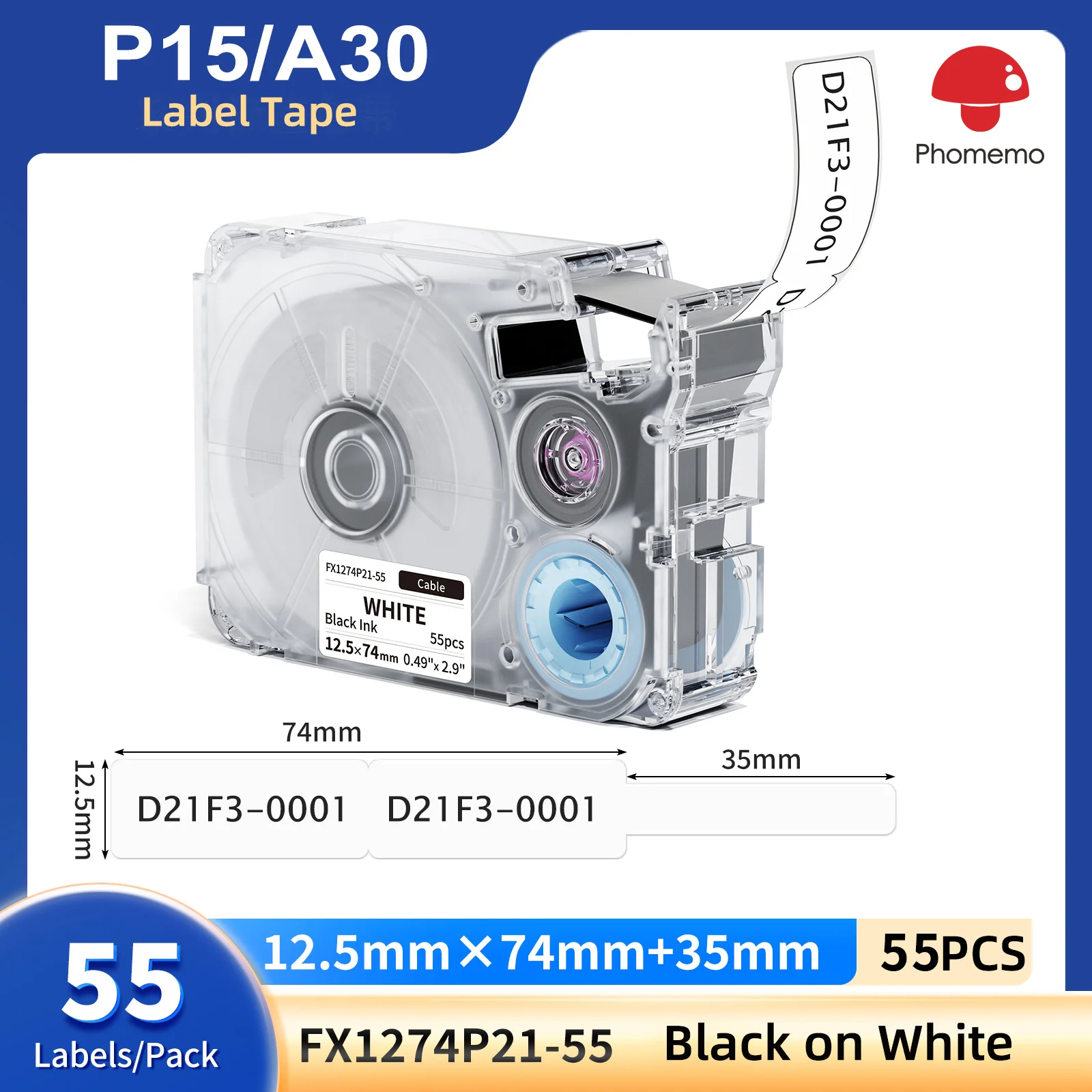 Phomemo A30 P15 Label Printer Compatible Tape - Multi-Type Self-Adhesive Tape for DIY Gifts, Cables, and Jewelry Labels