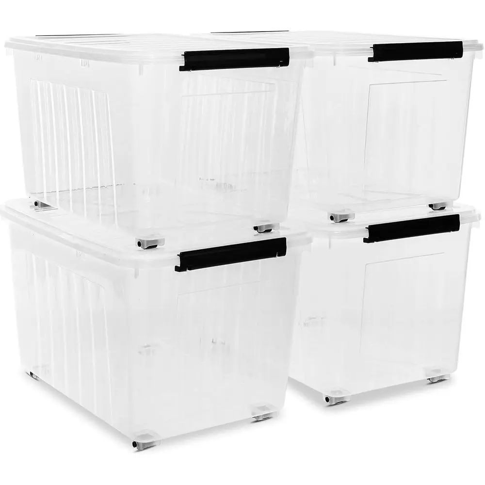 82 Quart Large Clear Plastic Storage Bins with Lids 4-Pack | Stackable, Secure lids, Easy find, Clothes Storage Bins or Closet B