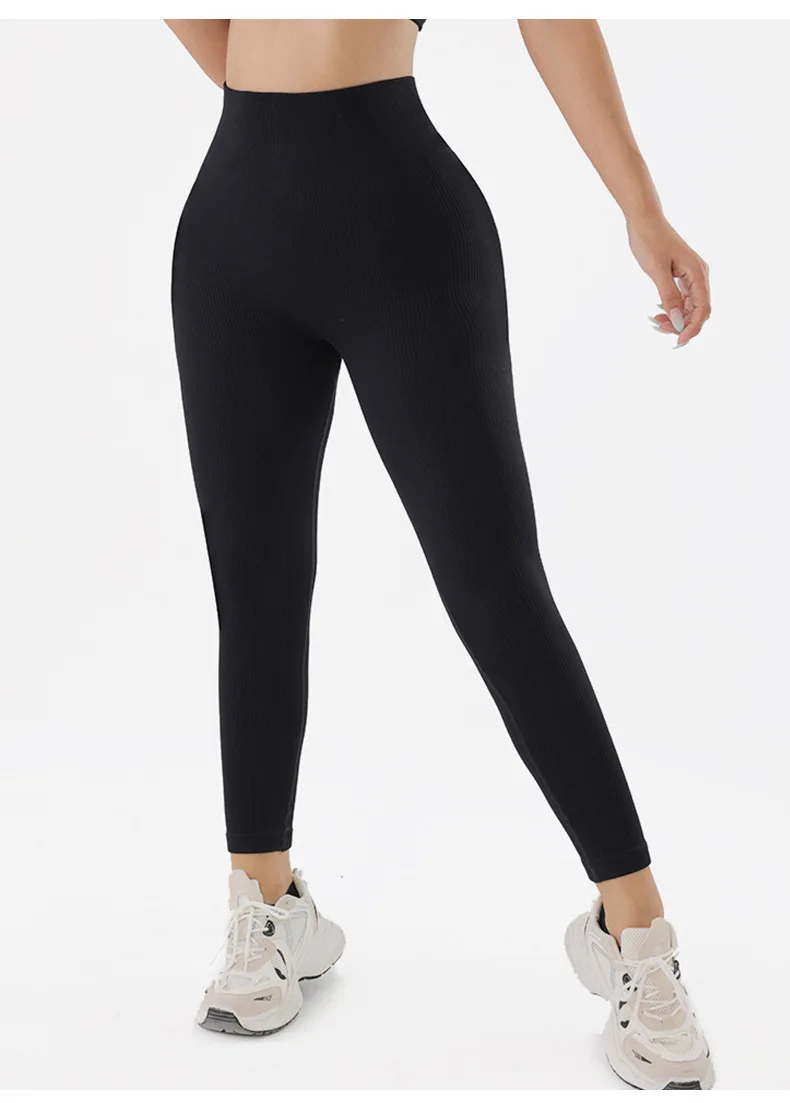 Yoga-Leggings mit V-Rücken und hoher Taille, nahtlose Strickstrumpfhose für Damen, schnell trocknend, Po-Lifting, modische, schlanke, hochelastische Leggings – Detail 3