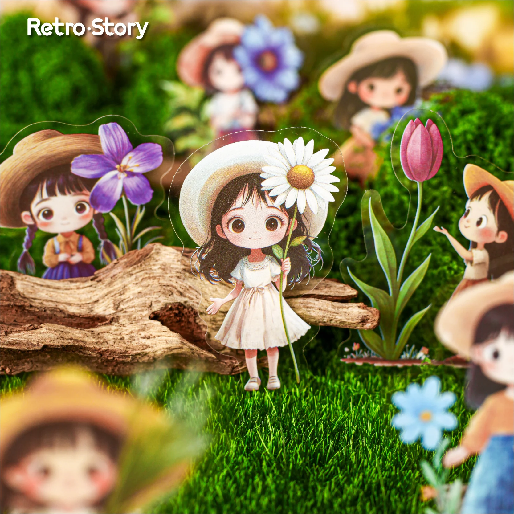 20pcs/pack Retro Countryside Theme Creative Cartoon Character PET Sticker DIY Junk Journal Collage Decoration Stationery Sticker