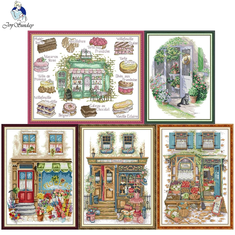 Joy Sunday Clothing Flower Store Patterns Counted Cross Stitch Kits DIY 16/14CT Stamped Embroidery Needlework Sets Home Decor
