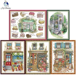 Joy Sunday Clothing Flower Store Patterns Counted Cross Stitch Kits DIY 16/14CT Stamped Embroidery Needlework Sets Home Decor