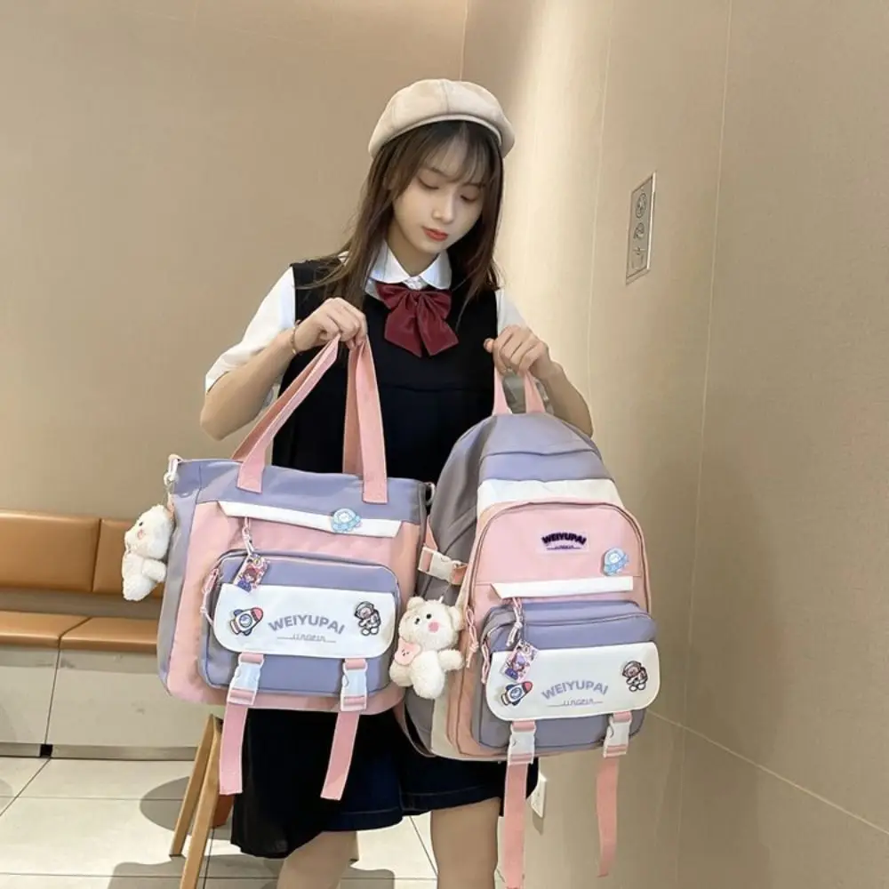 Portable Ins Students School Bags Multi Pockets Large Capacity High School Backpacks Bear Nylon Girls Shoulder Bags Girl