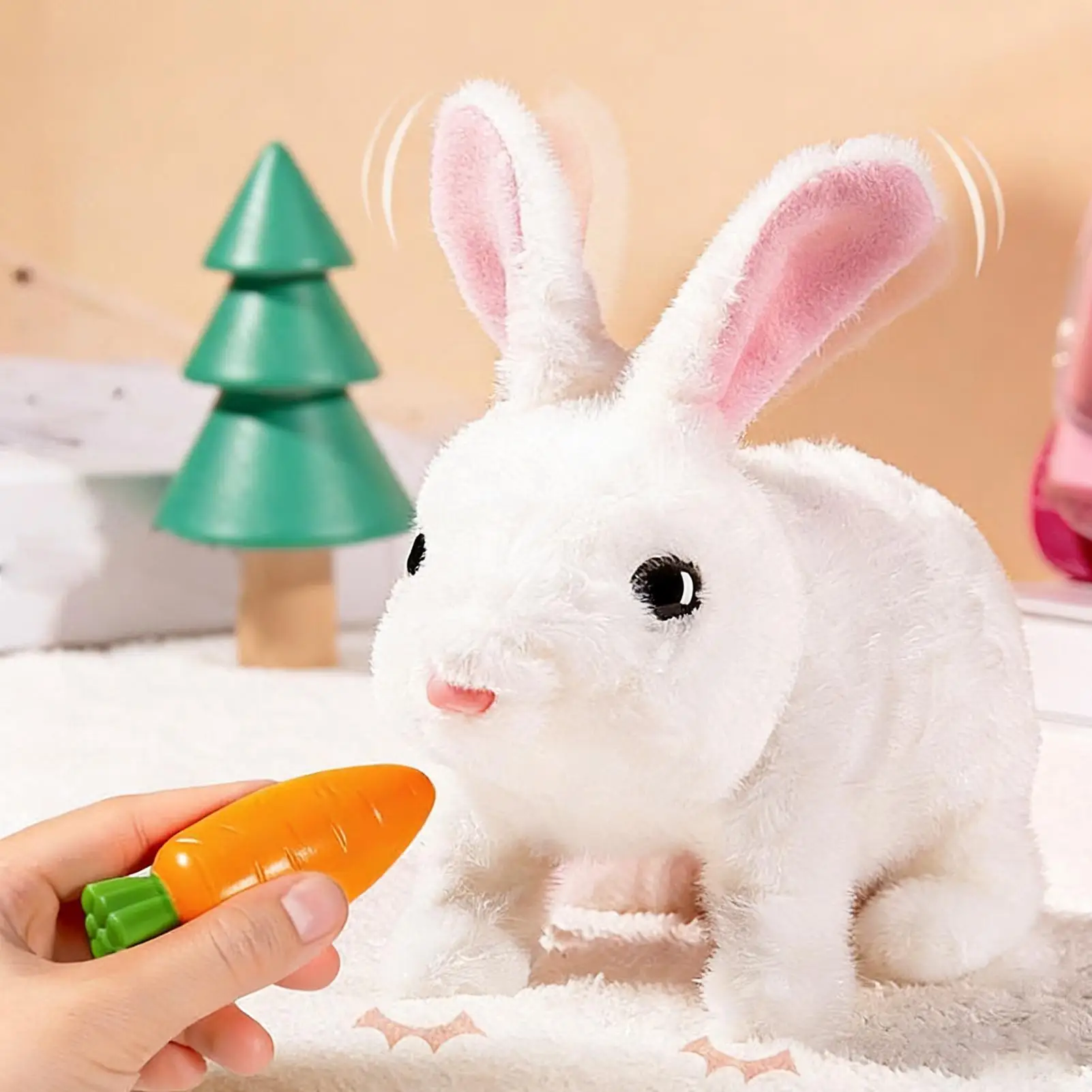 حيوان رفيق للأطفال، حيوان أرنب كهربائي مع أصوات، لعبة أرنب قطيفة للأطفال الأولاد والبنات، رأس السنة الجديدة وعيد الفصح