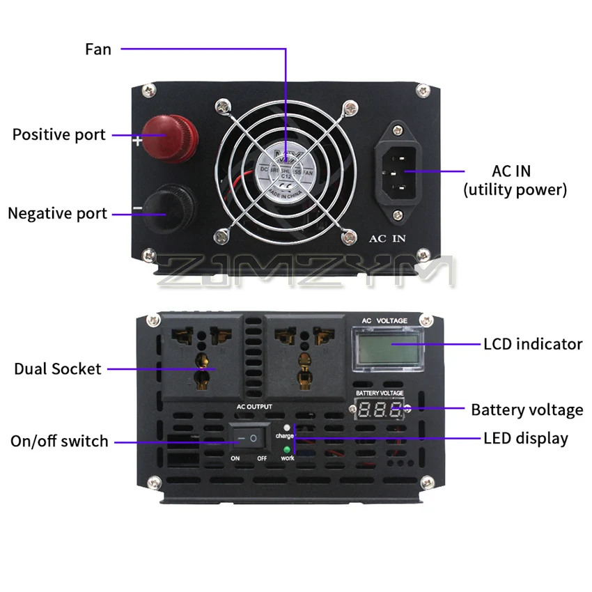 UPS Inverter Charger2000W 4000W Pure Sine Wave Converter DC 12V 24V Uninterruptible Power  Battery Charging Inversor