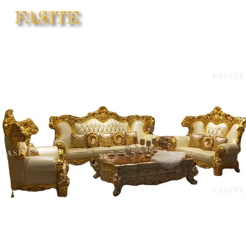 For Luxury French Style Royal Leather Sofa European Living Room Furniture Elegant Comfortable Home Decor