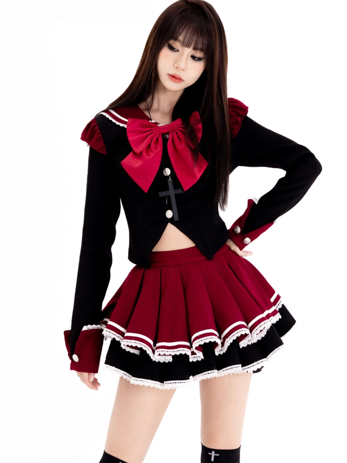 Japanese Girl Y2k JK Uniform Suit Autumn Fashion Preppy Style Bow Two Piece Sets Women Outifits Student Elegant Coat Mini Skirt