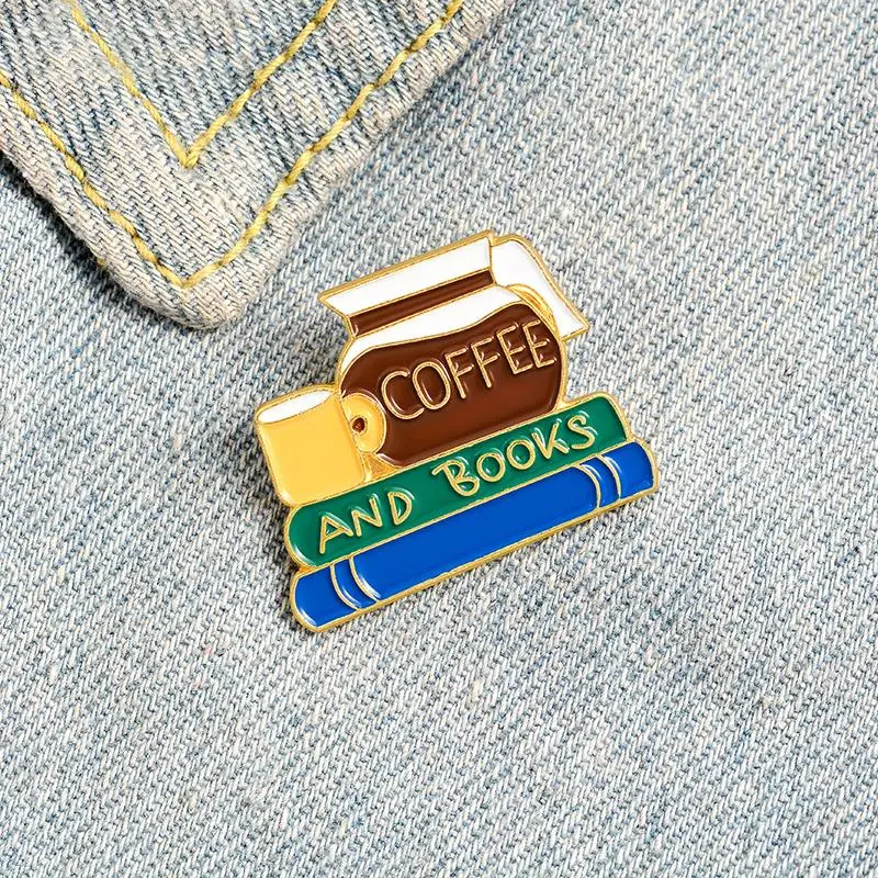 Coffee Book Enamel Pin Reading Life Badges Custom Coffee Addict Brooches Lapel pin Shirt Hat Bag Cartoon Jewelry Gift for friend