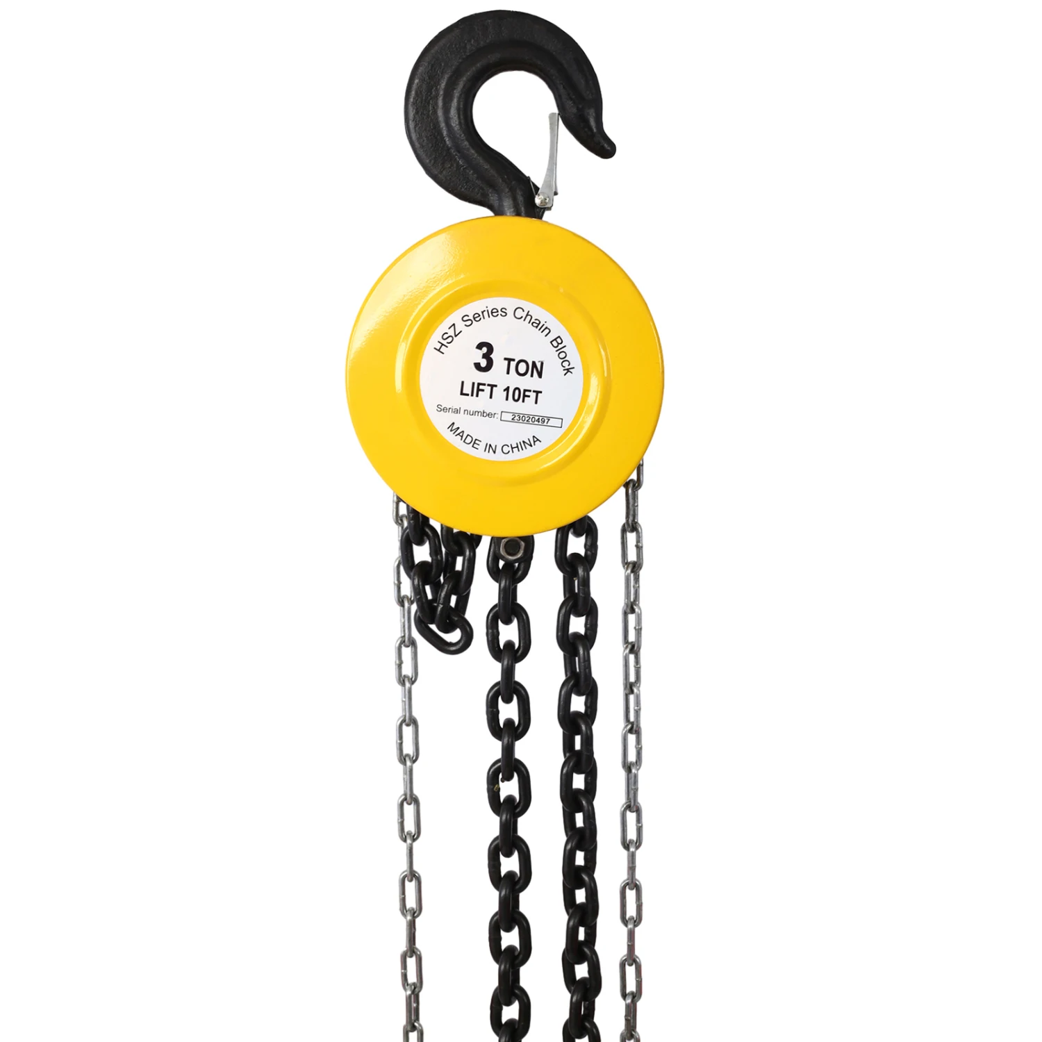 Chain hoist 4400lbs 2T capacity 10ft wIth 2 heavy duty hooks,Manual chain hoist steel construction,Yellow